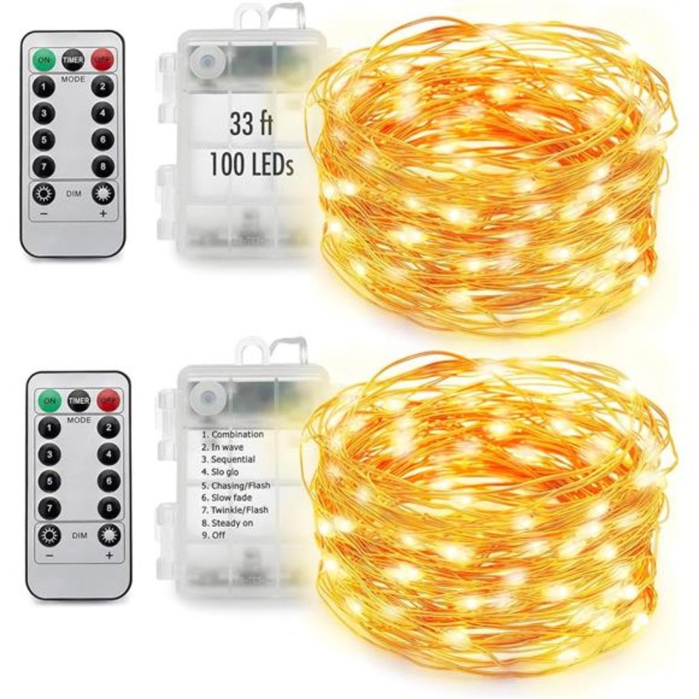 33ft 100 LED Outdoor Fairy Lights, Timer Battery Operated Twinkle Lights
